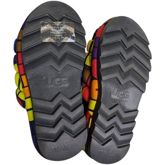 UGG Pride Maxi Rainbox Puff Slide Platform Sandals Womens 7 Multicolor Faux Fur - Picture 10 of 11